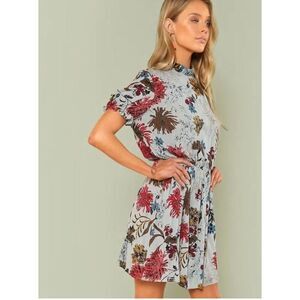 SHEIN Floral printed cinched waist dress Large